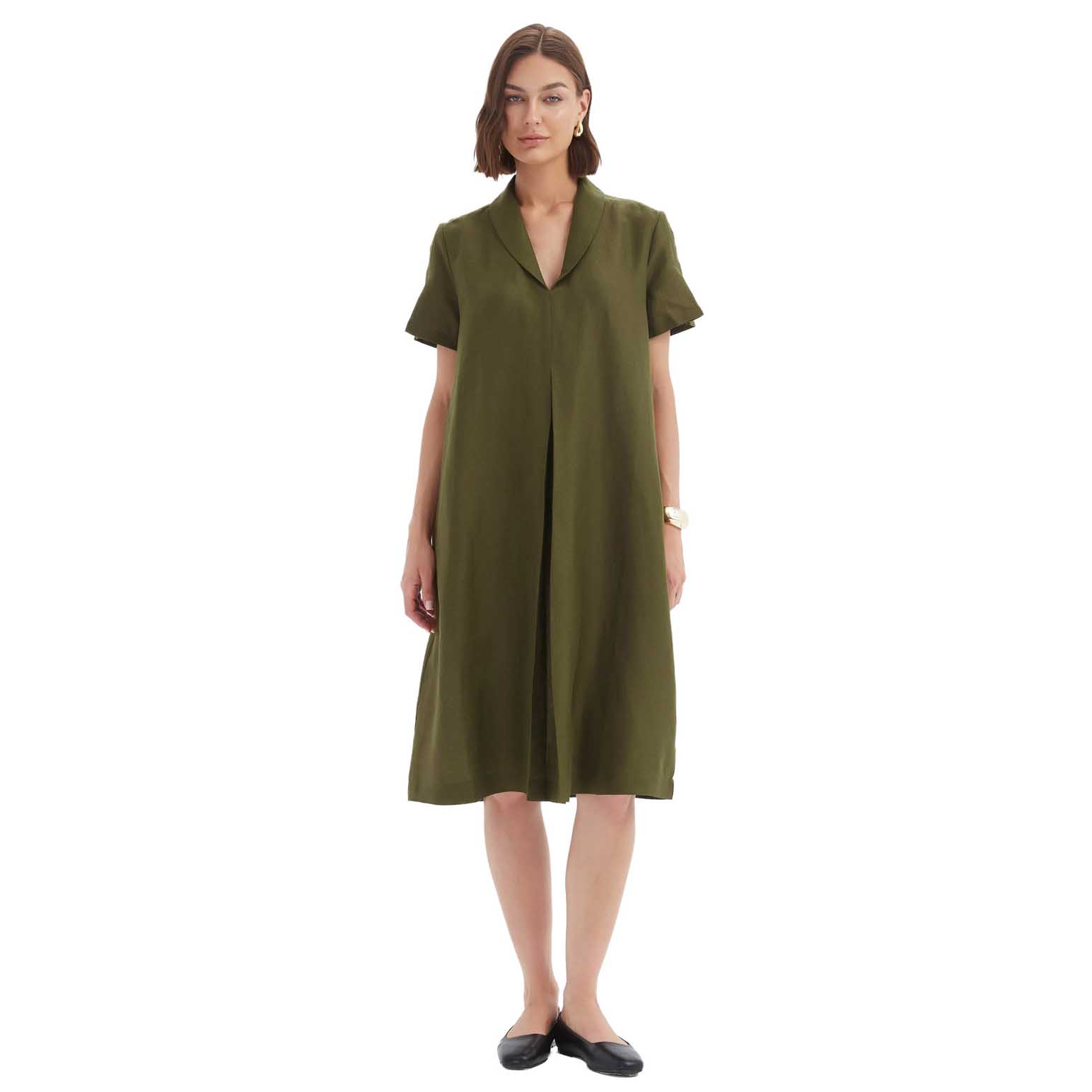 TIRELLI Shawl Collar Pleat Dress
